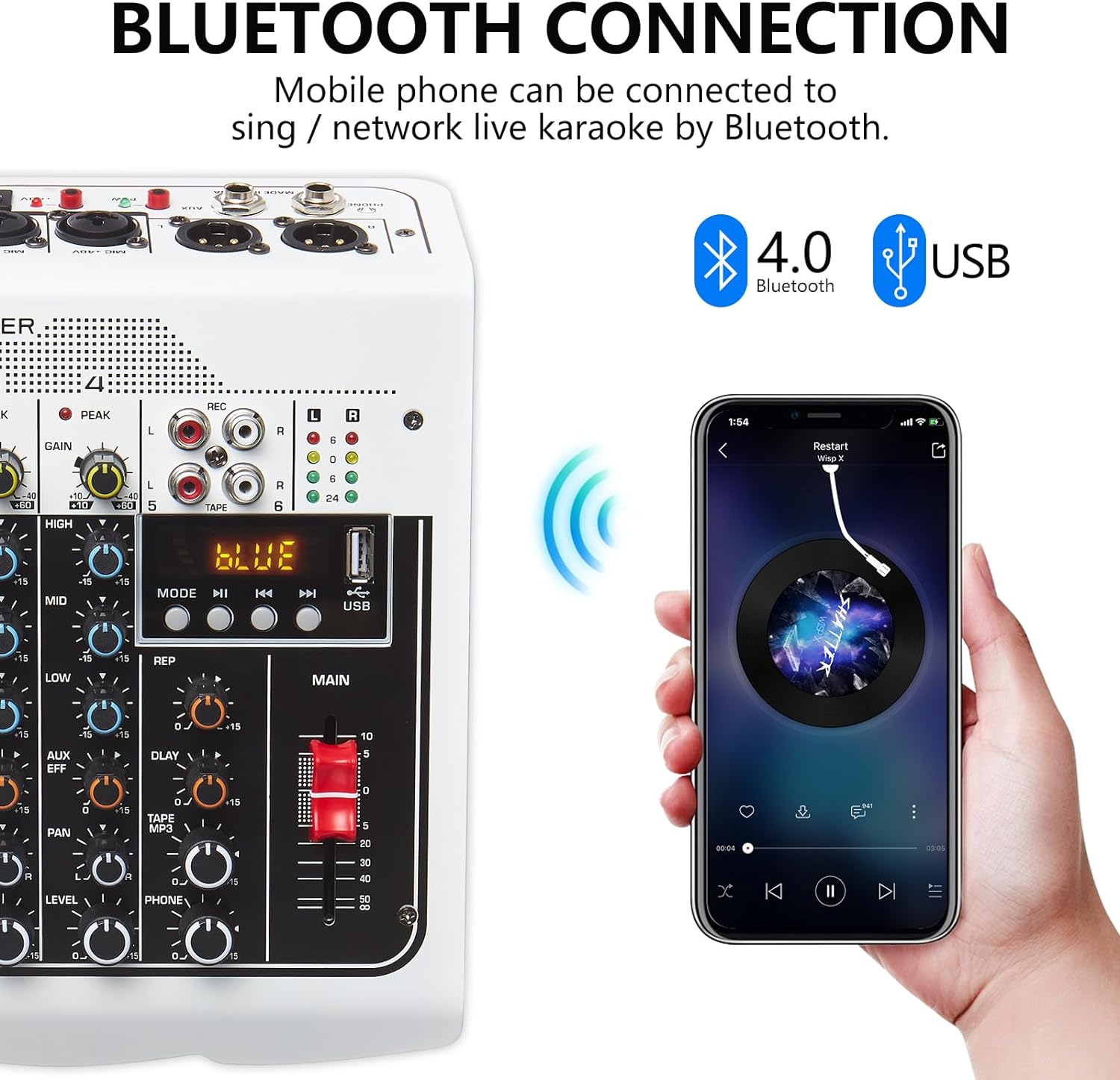 Lydmikser 6 -kanals dj-mikser lydkortkonsoll med usb  mp3 bluetooth-inngang 48v til liveopptredener, hjemmescenekaraoke