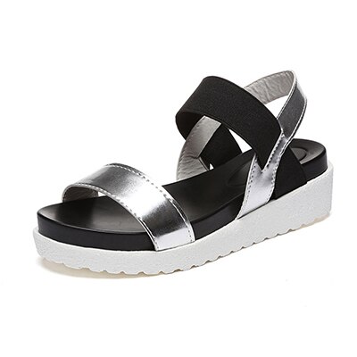 Zomersandalen dames platte schoenen peeptoe sandalen romeinse casual schoenen dames slippers schoenen plateau sandalen: Zilver / 35