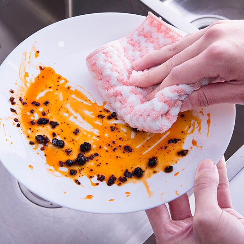 Lingettes de cuisine à fleurs rayées, 20 pièces, en microfibre plus épaisse, absorbantes, pour le nettoyage de la vaisselle