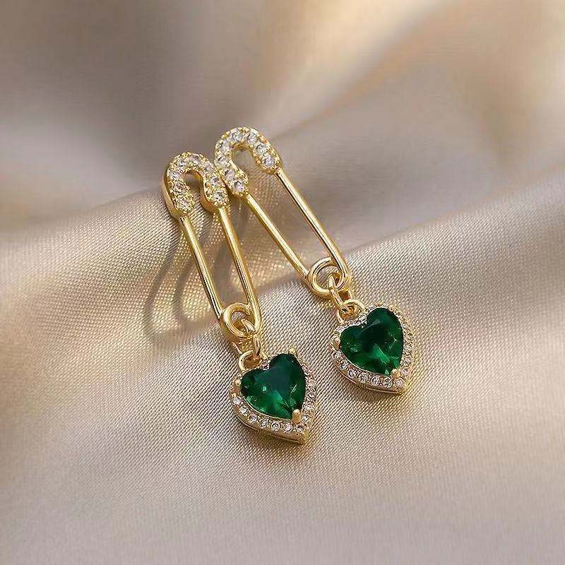 Vintage Groene Hart Crystal Earring Vrouwen Bruiloft Vierkante Zirkoon Oorbel Sieraden Engagement Banket Anniversary