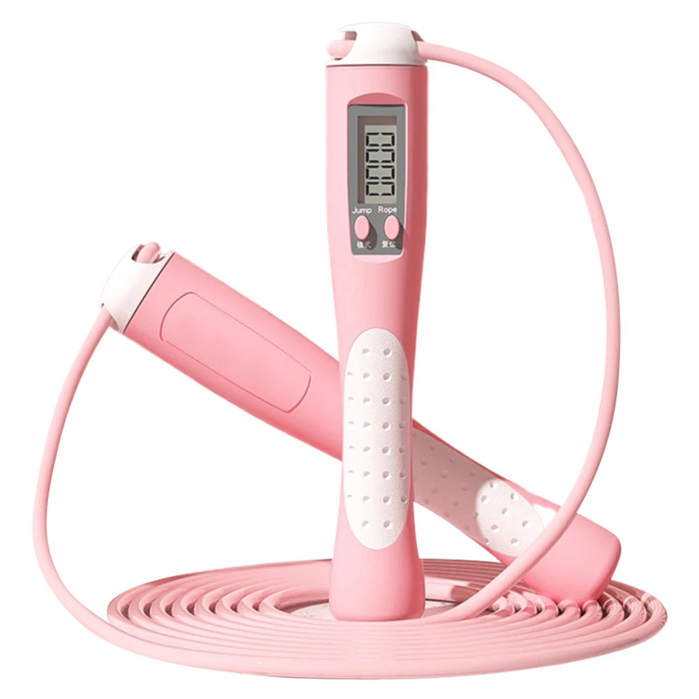 Tellen springtouw springtouw Verstelbaar trainingspringtouw met teller springtouw voor kinderen, volwassenen: Roze