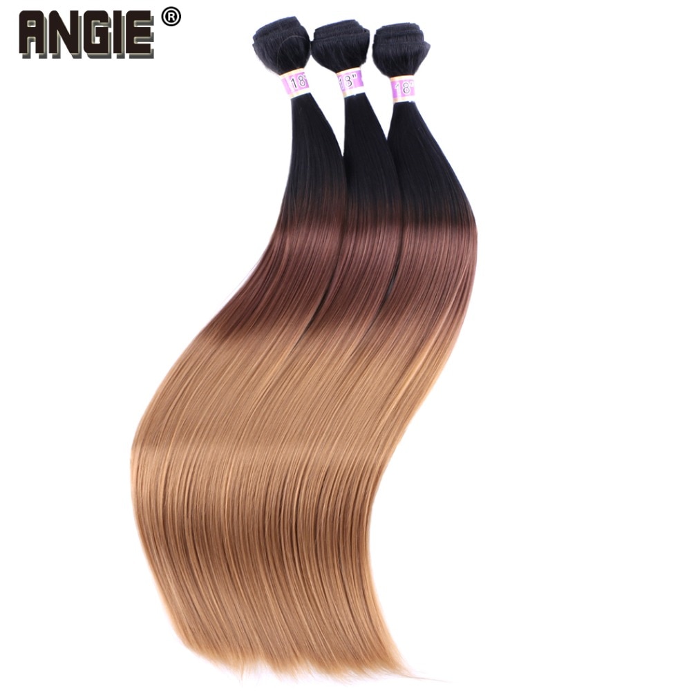 ANGIE Synthetic Hair Weave Three Tone Ombre Hair Bundles Silky Straight Hair Extensions for Black Women