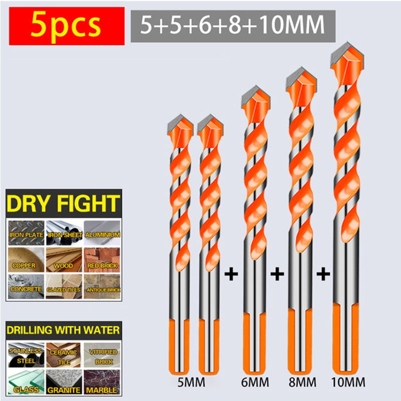 5PCS 4-12mm Tungsten Carbide Masonry Drill Bit Set for Metal Steel Porcelain Ceramic Tile Concrete Brick Wood Drilling Tools: Gold