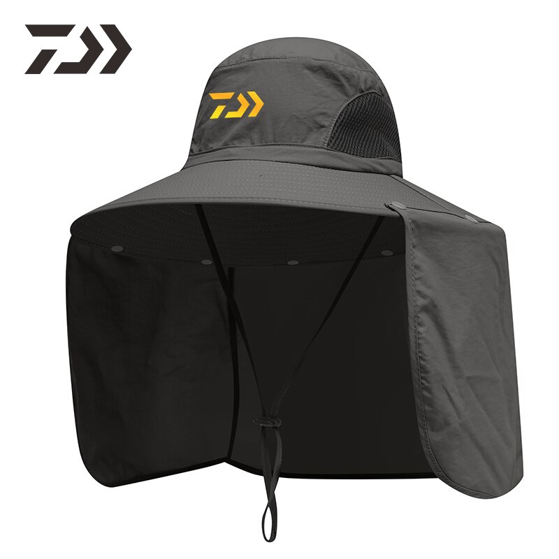 Unisex Daiwa Fishing Cap Hat Breathable Neck Face Men Women Outdoor Uv Protection Fishing Camping Solid Black Sun Caps: Army Green