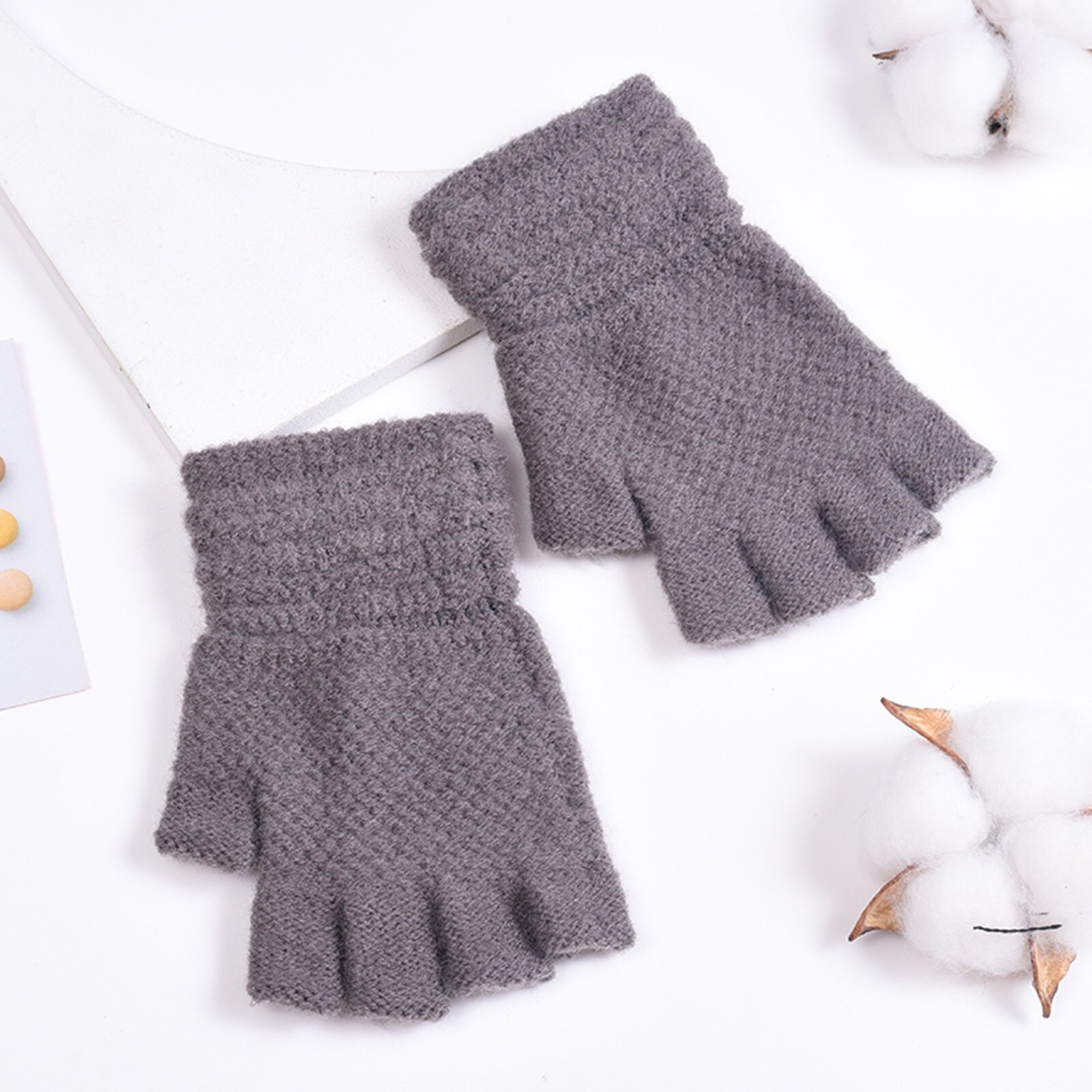Winter Warm Solid Woolen Gloves Toddler Baby Girls Boys Winter Warm Solid Knitted Flip Fingerless Mittens Gloves Варежки Детские