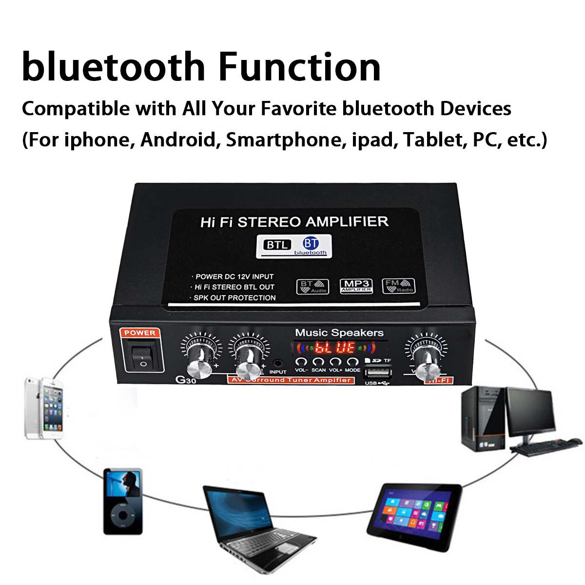 G30 12V 220V 2 Channel Hifi Stereo Audio Auto Versterker Car Audio Bluetooth Digitale Krachtige Auto Versterker Voor subwoofer