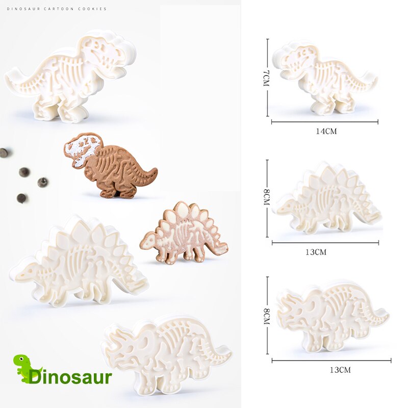 3Pcs Dinosaurus Cookies Cutter Mold 3D Dinosaurus Biscuit Embossing Mould Sugarcraft Dessert Bakken Siliconen Mal Cake Decor Tool