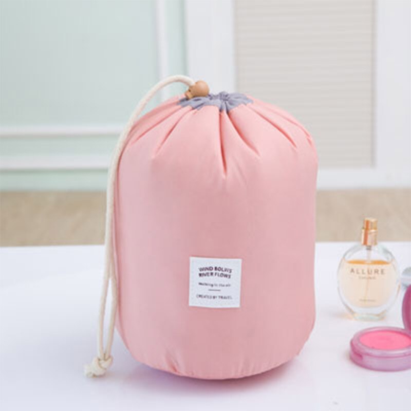Aosbos Wasserdichte Reise Kosmetik Tasche Nylon Kordelzug Barrel Waschen Taschen Große Kapazität Frauen Kosmetik Make-Up Tasche: Pink