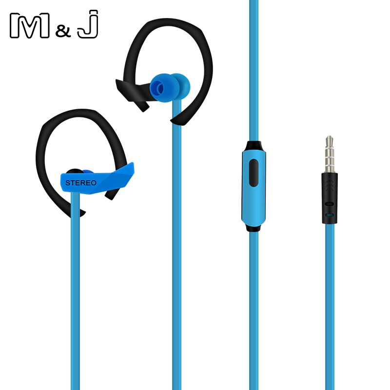 M & J M05 3.5Mm Super Bass Wired Sport Hoofdtelefoon Stereo Running Headsets Met Microfoon Voor Pc Iphone Samsung xiaomi: Blue