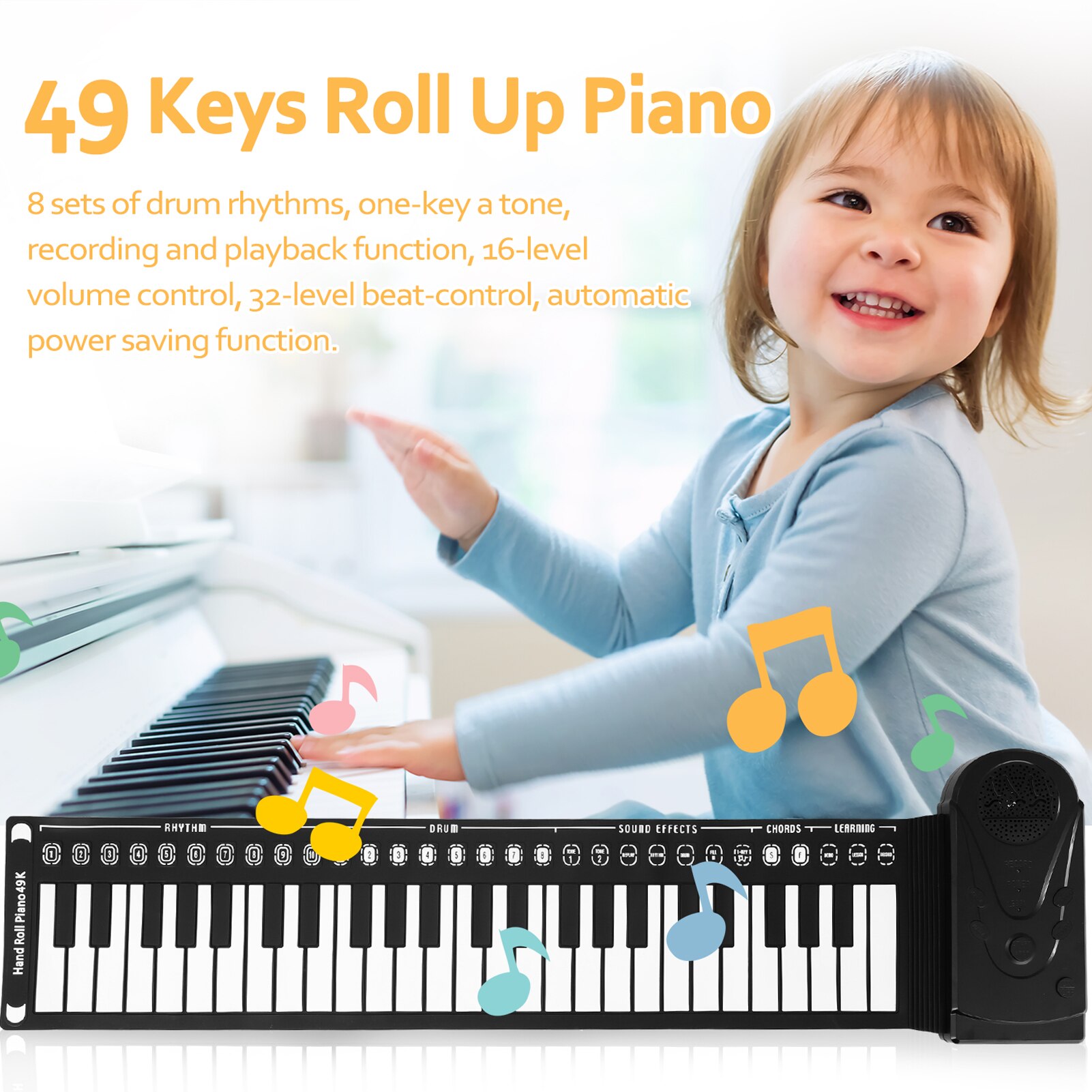 Clavier Piano Portable En Silicone - 49 Touches Pliables, Flexible, Idéal Pour Débutants Et Voyages - 9