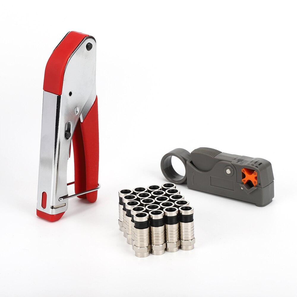 BNC RG58 RG59 RG6Crimping tool kit, including crimping and cable strippers, with 10 compression fittings, perfect for connector