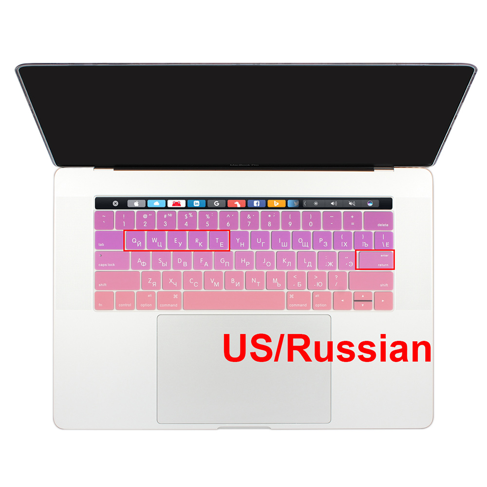 Russian Layout Keyboard Cover Skin for MacBook Pro 13" 15" with Touch Bar for Pro A1706 A1707 - US Enter: Gradient Pink