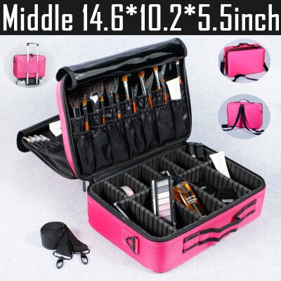 Make Up Box Cosmetics Pouch Bags Beauty Clapboard Case Women Cosmetic Bag Travel Insert Makeup Bag: Hot Pink M 3 Layers