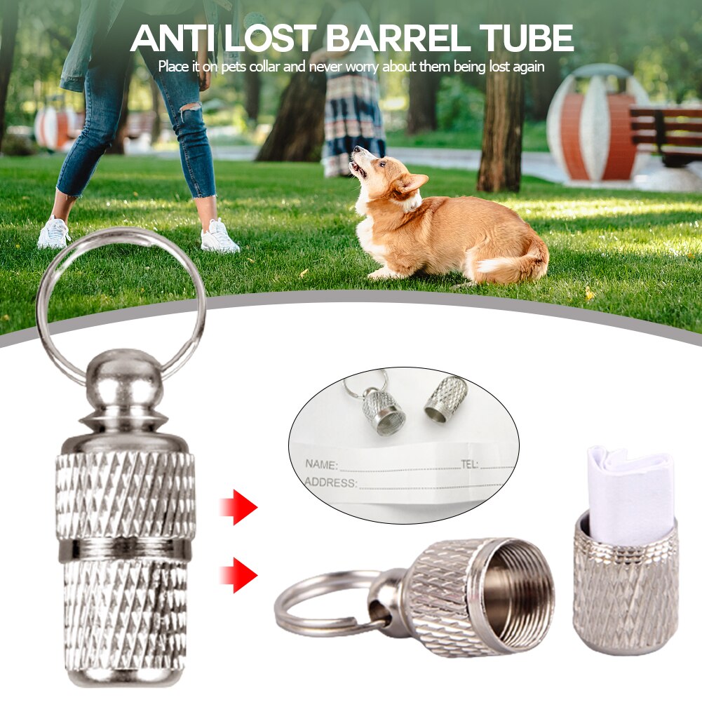 Placa de identificación plateada para perros y gatos, etiqueta de nombre antipérdida, Collar de tubo de identidad, productos para mascotas, accesorios para perros