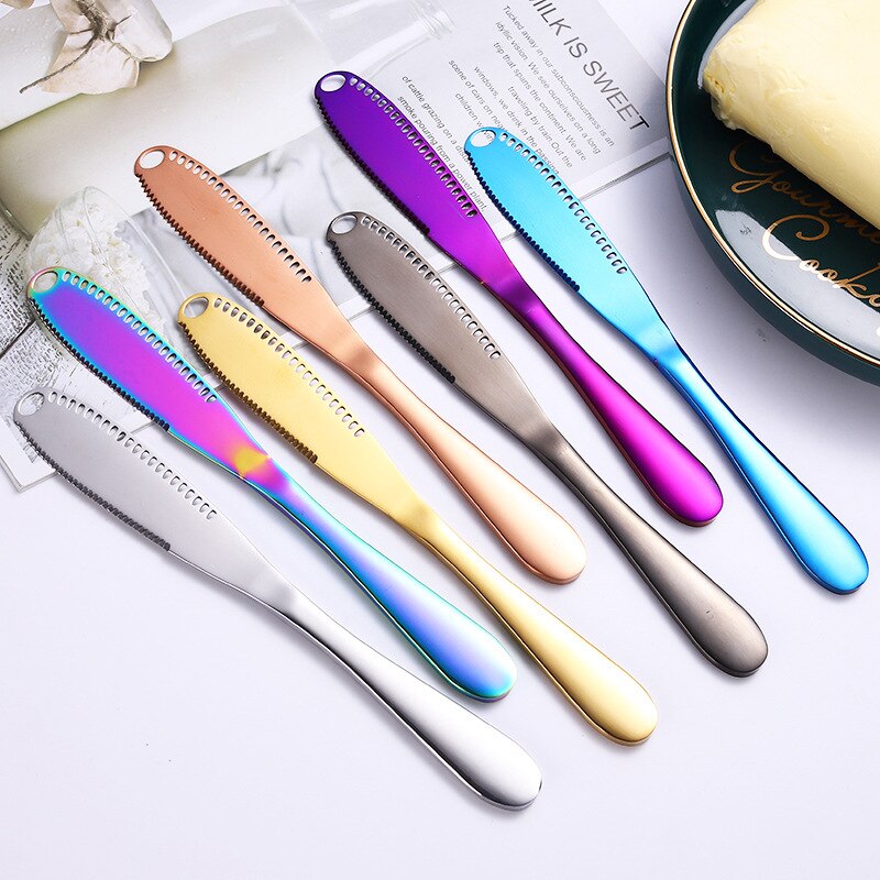 Multifunction Stainless Steel Butter Spatula with Hole Cheese Dessert Jam Grater Cutlery Kitchen Toast Bread Tools Cheese Knives