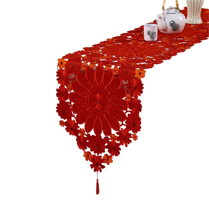 Christmas Embroidered Table Runners for Coffee Desk Xmas Placemat Decoration: 38x87CM