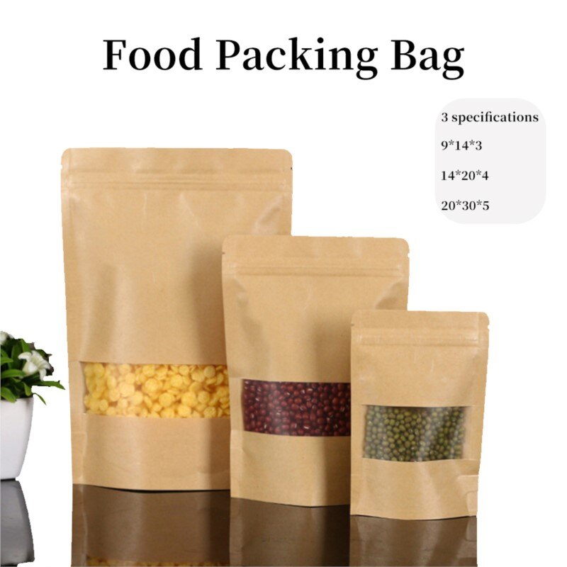 50Pcs Kraft Paper Bag Packing Bags Biscuit Candy Food Cookie Bread Seen Snacks Bag Container Baking Takeaway Pouch
