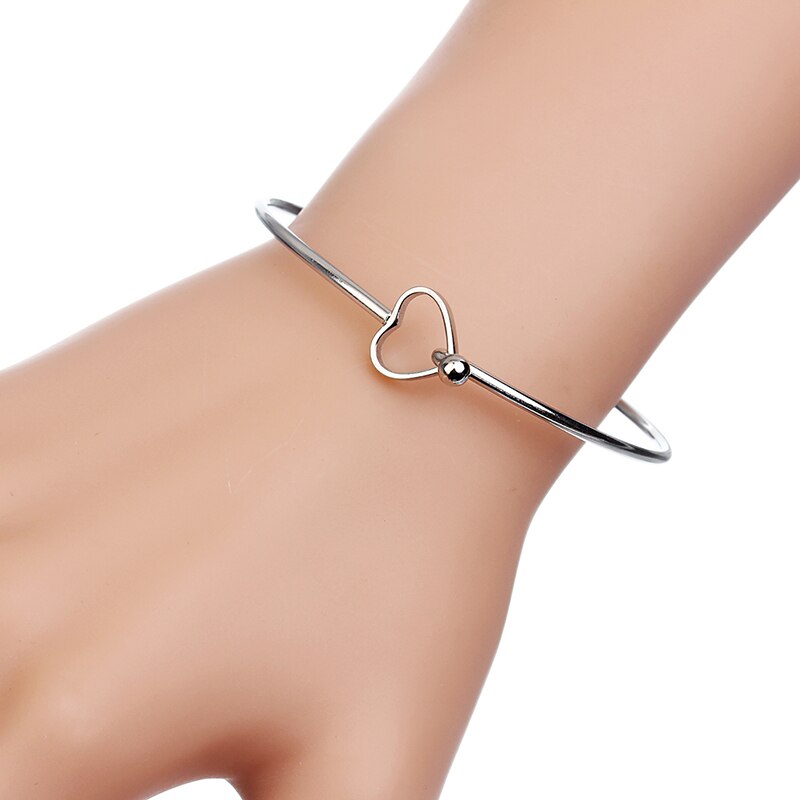 XINYAO 2pcs/lot Stainless Steel Love Heart Wire Bangle Bracelet Female Cute Open Cuff Arm Bracelets Bangles