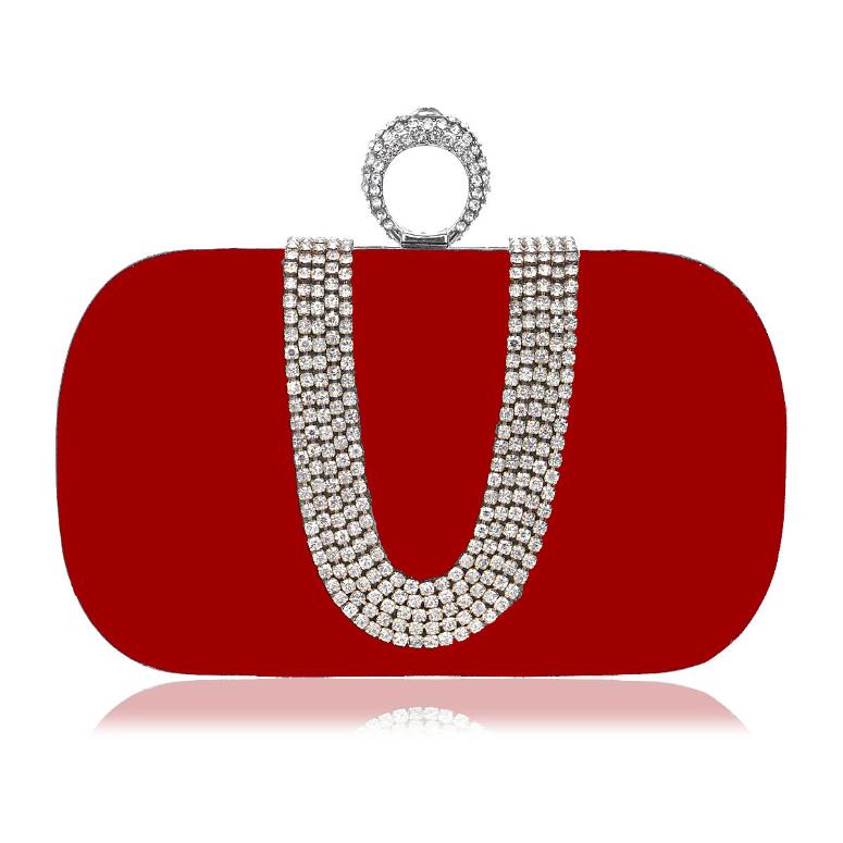 U strass pochette pour femmes sacs diamants métal sacs de soirée Mini chaîne sac à bandoulière sacs de soirée pour robe de soirée: Red