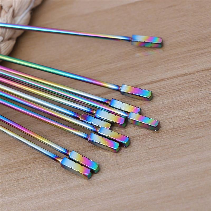 10pcs Stainless Steel Cocktail Picks Fruit Sticks Toothpicks Appetizer Pick for Party Bar (Square Head)