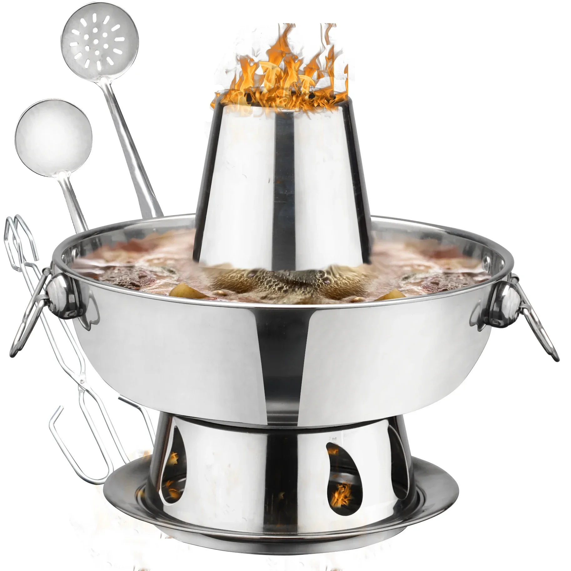 1,8 liter roestvrijstalen hete pot, Chinese fondue lam Chinese houtskool hotpot buitenfornuis picknickfornuis: Rood