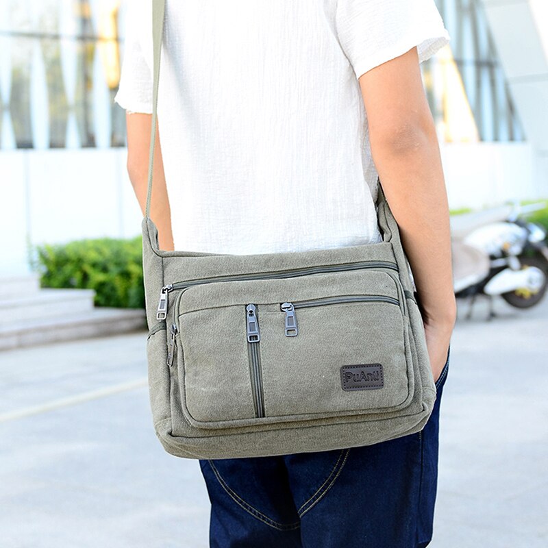 Goede Qualtiy Reistas Canvas Casual Schouder Crossbody Outdoor Tassen Heren Reizen School Retro Rits Schoudertas: green