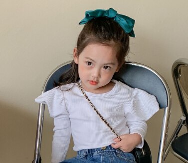 Autunno 2020 delle ragazze del manicotto di soffio di colore della caramella T-shirt 2-7 anni i bambini in cotone all-partita Magliette E Camicette: WHITE / 7