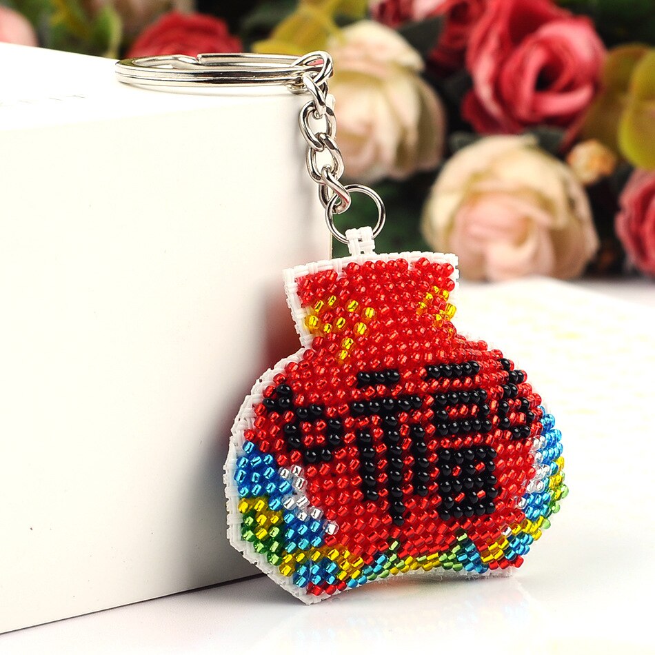 Key Chain Accessories Stamped Crafts DIY Printed Cross-Stitching-Kit Embroidery Stich-Bead Needlework Y043