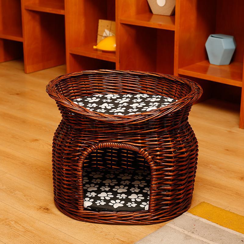 Nido de gato de verano de ratán, casa de gato universal para las cuatro estaciones, casa de campo, jaula de gato de doble capa, suministros de gatos extraíbles, nido de perro: 60x45x48cm  10