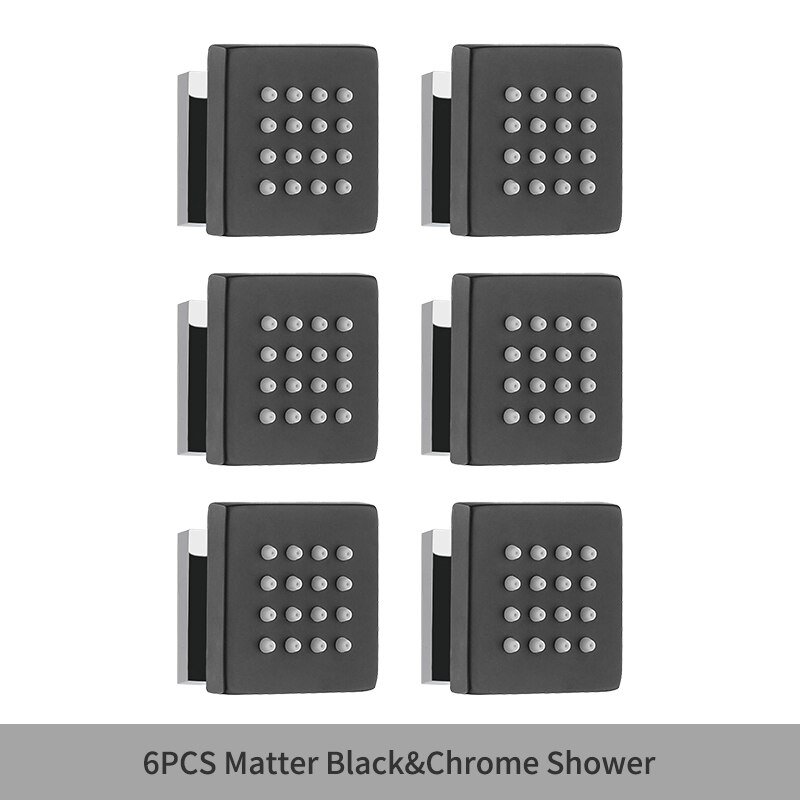 Square Black Body Rain Shower Spray Jets Bathroom Solid Brass Square Head Sprayer Set Saving Water Massage Jet System