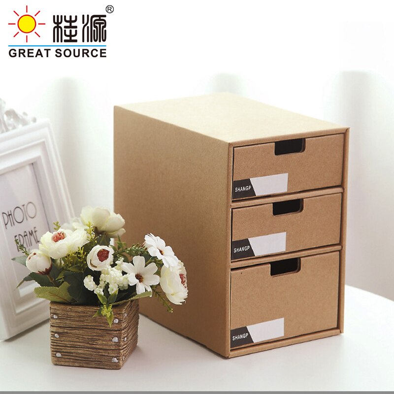 3 Layers Storage Composable Cabinet Office 3 Drawers Corrugate Foldable Home Storage Kraft Paper Environment Friendly(2PCS)