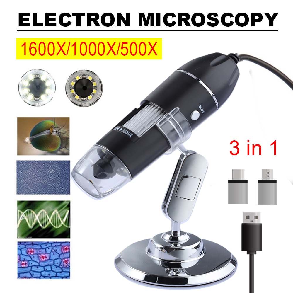 Microscope numérique Portable USB 1600x1000x500x, Microscope électronique 3 en 1 à Interface Micro USB