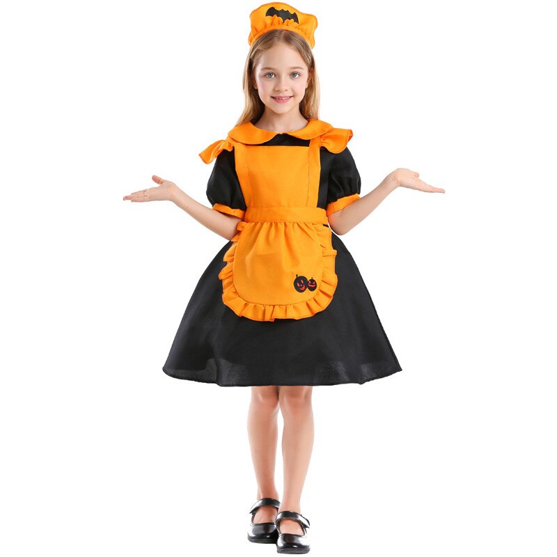 Halloween græskar kostume børn piger orange slik outfit stuepige cosplay kjole sødt barn hallowmas dress up: S