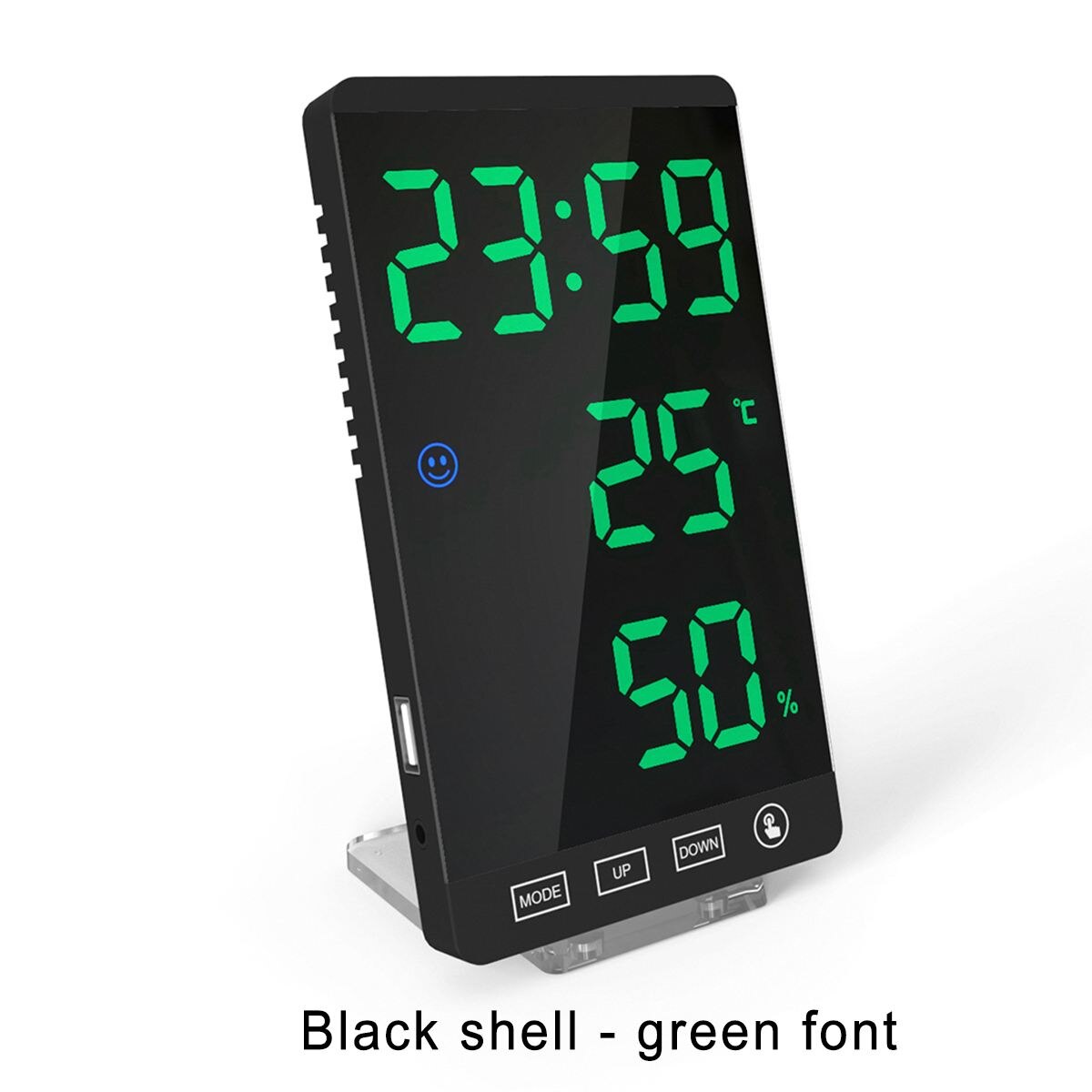 Large Touch LED Digital Alarm Clock With USB Charging Port Snooze Magnet Adsorption Mirror Alarm Clock 4 Brightness Adjustment: Black Green US