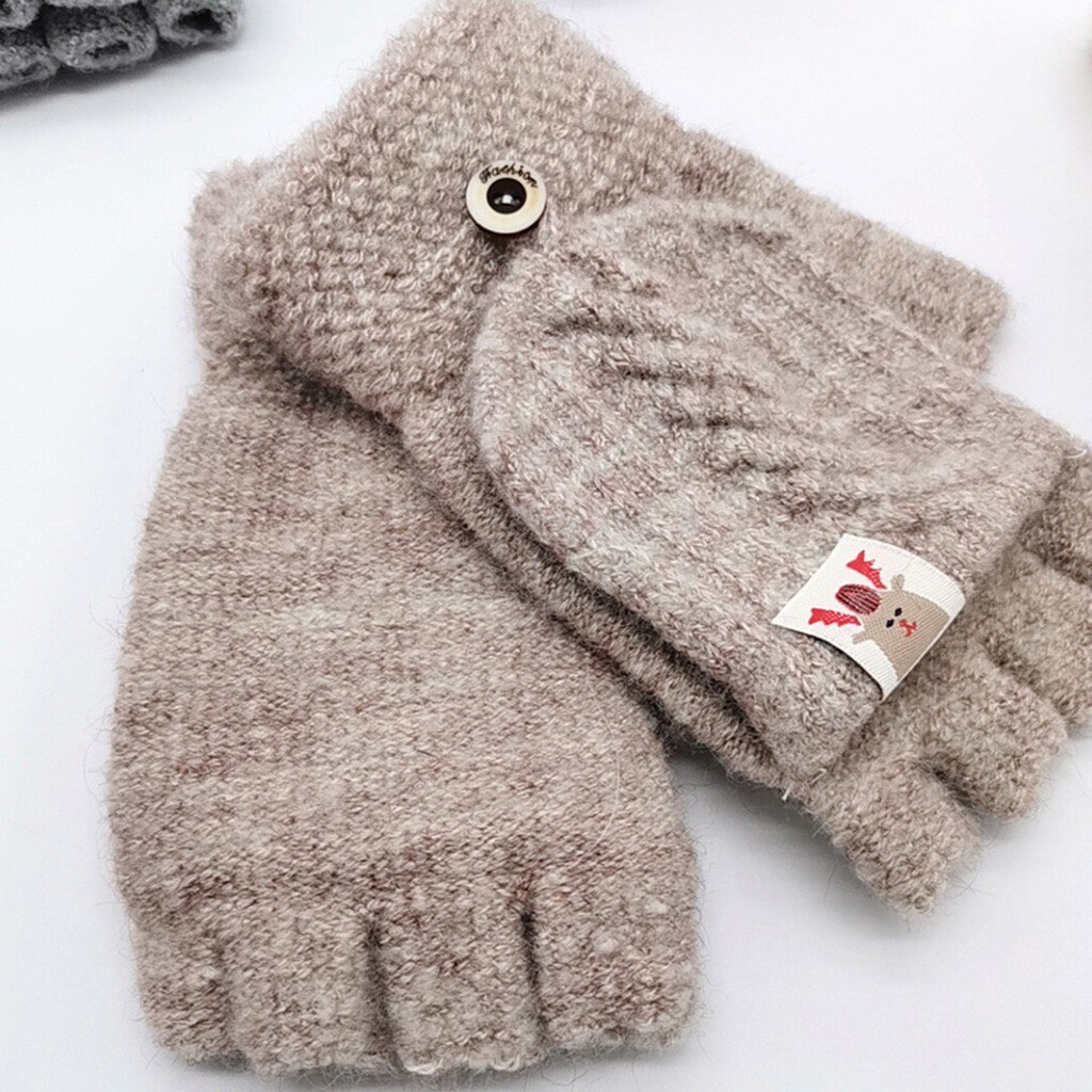 Winter Gloves Children Kids Men Women Winter Keep Warm Sweet Knitted Convertible Flip Top Fingerless Mittens Gloves#T2: B