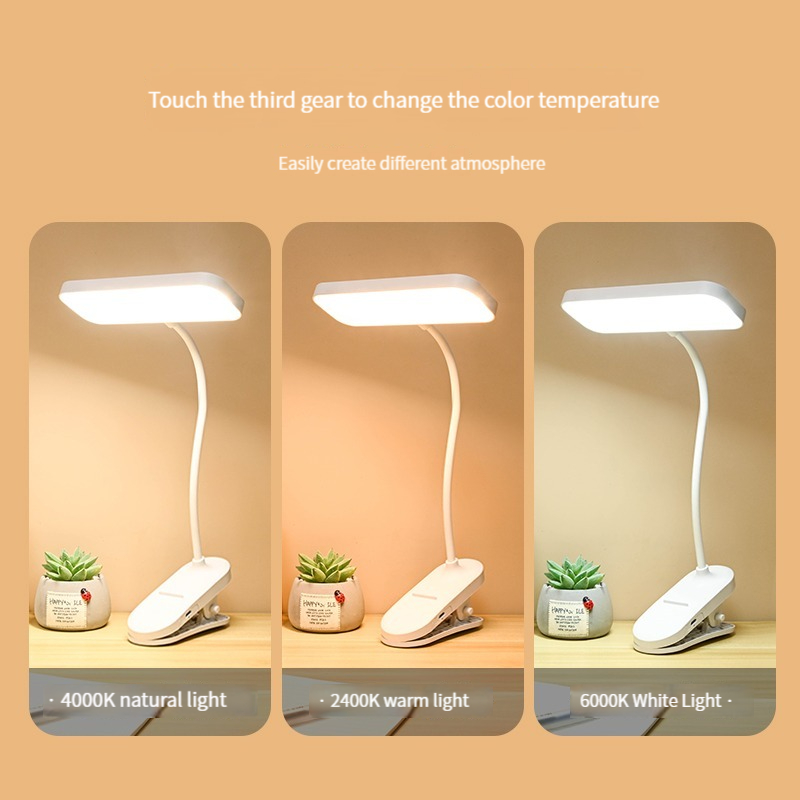 Bureaulamp met clipbevestiging en oogbescherming, oplaadbaar via usb en dimbaar led-licht, verstelbare studielamp voor studentenkamer of slaapkamer.