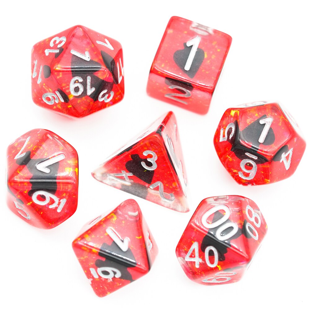 7 pçs/set dnd dados preenchido com terno de poker d & d dados polyhedral jogos conjunto de dados para jogos de mesa mtg rpg: Red with Spade