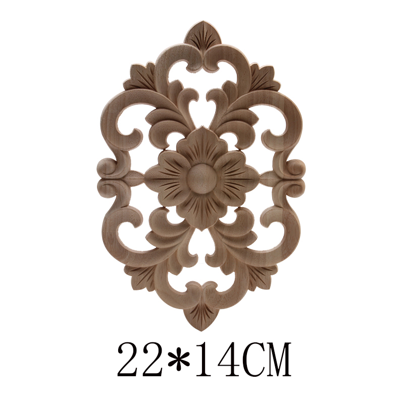 Figurines de madera Onlay apliques de madera Calcomanía para madera decoración antiguo europeo largo grande Floral mueble madera gabinete paredes