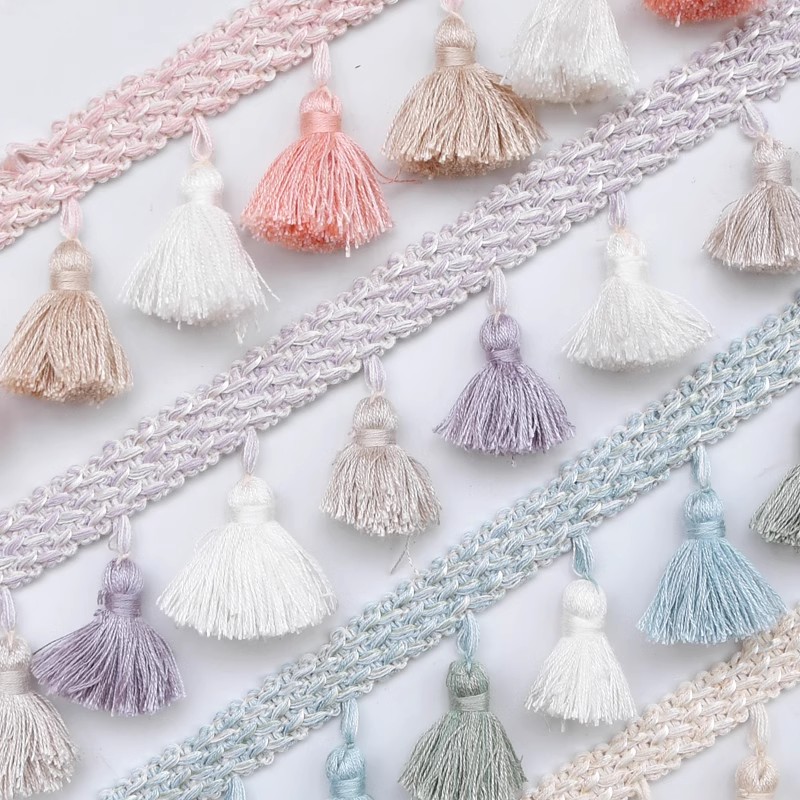 Spetsband - 3m Bomull Tassel Kant - Pompom Dekoration för Gardiner, Soffa, Duk, DIY Hantverk