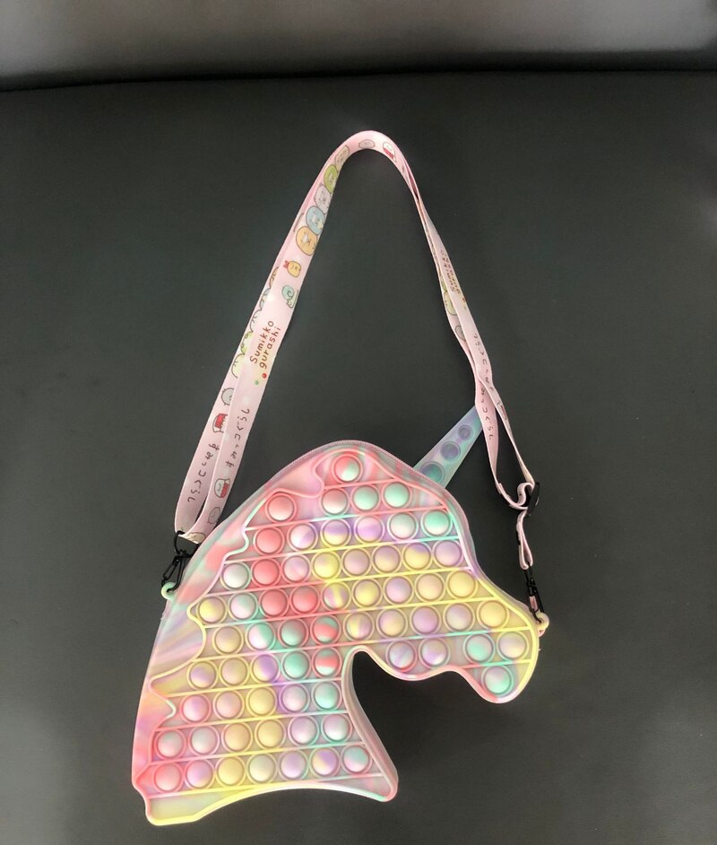 Kawaii – sac à main licorne ours fraise PopIt Fidget, jouets presse à doigt, sac à bandoulière, soulage l&#39;anxiété et le Stress, mignon