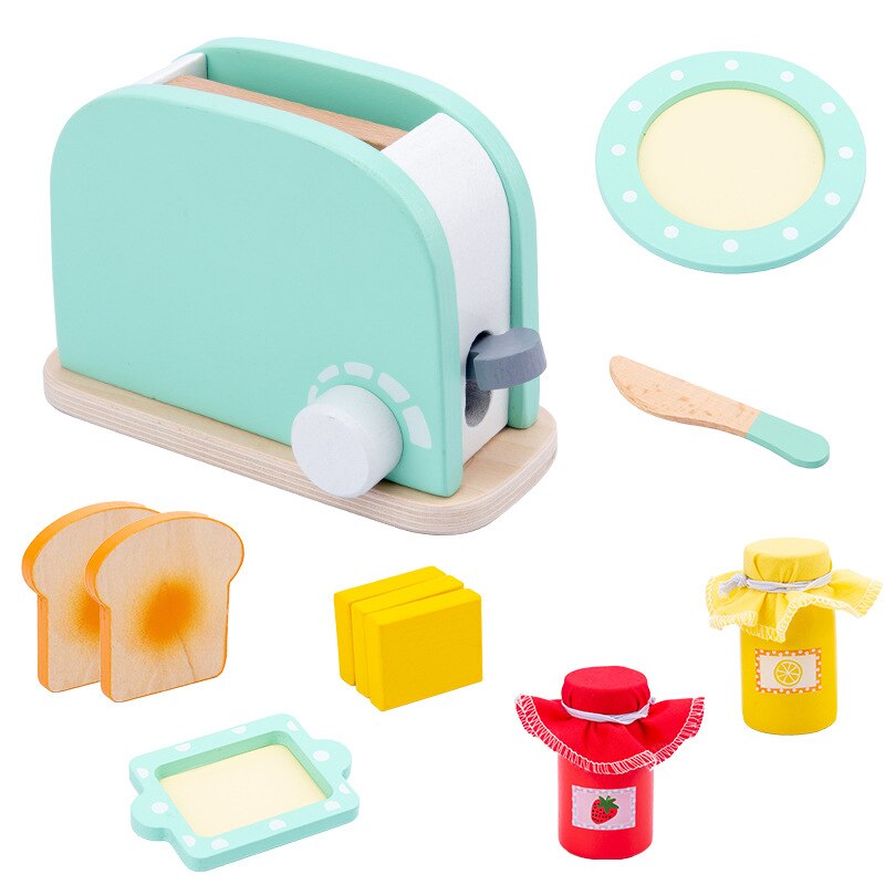 Børn træ foregiver legesæt simulering brødristere brødmaskine kaffemaskine blender bagesæt spil mixer køkken rolle legetøj: Hvid