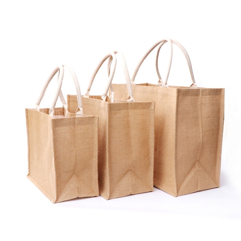 Reusable Jute Tote Bag Eco Friendly Burlap Grocery Bags for Shopping Beach X7YA