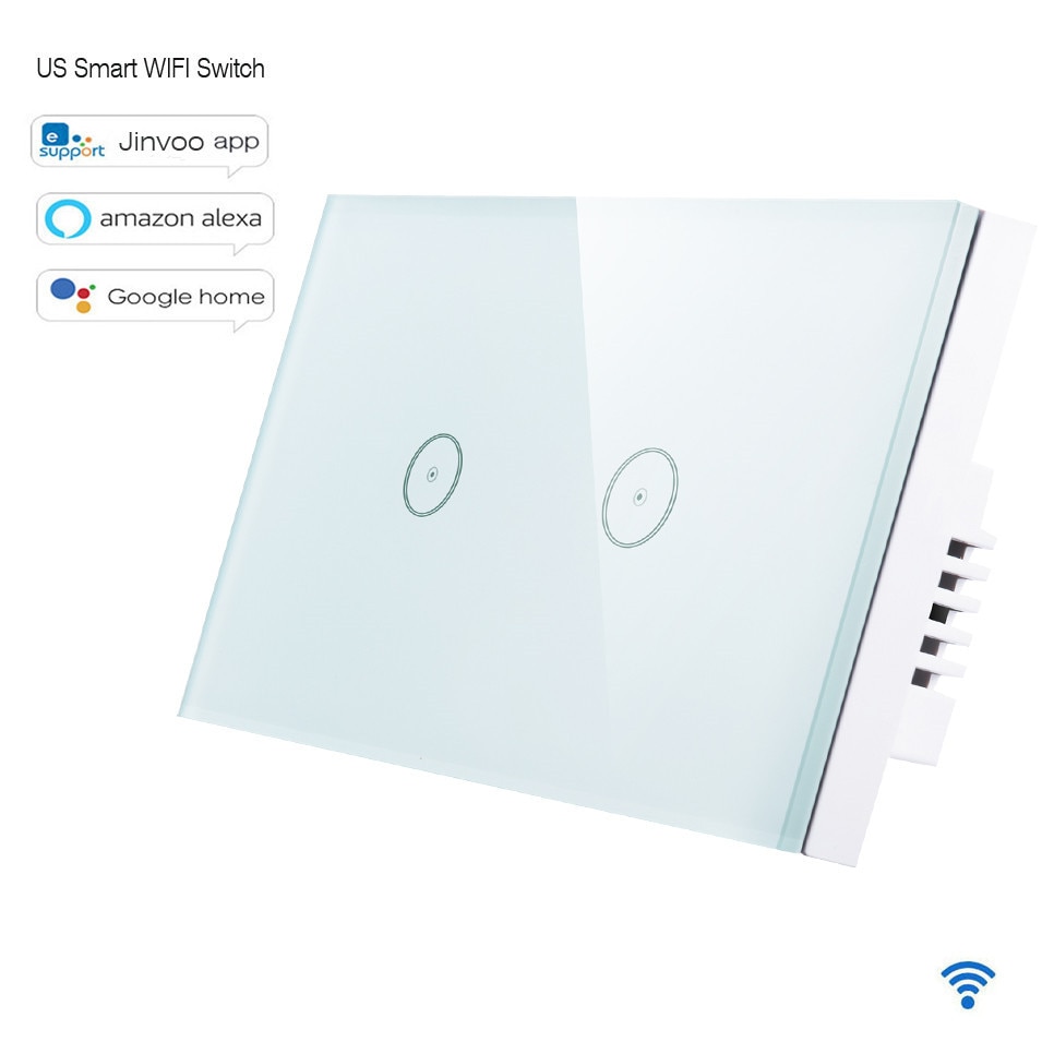 Jinvoo app US Type Smart WIFI Schakelaar 2 Gang 1 manier Touch Panel, Draadloze Afstandsbediening Wifi Lichtschakelaar, werkt Met Alexa Google Thuis