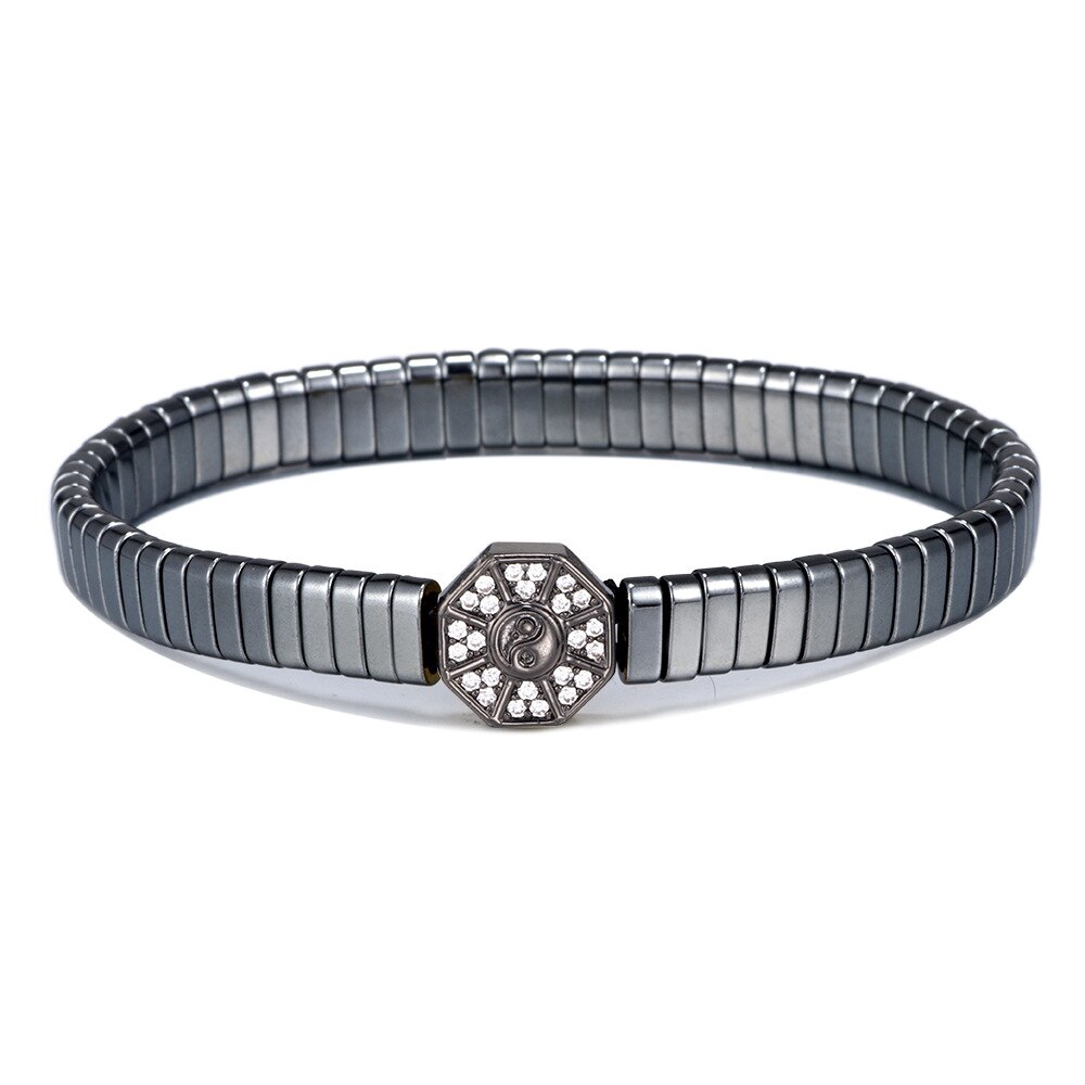 Doreen Box Vintage Women Men Micro-inlaid Zircon Eight Trigrams Beaded Bracelets&Bangles For Party Club Jewelry: Black