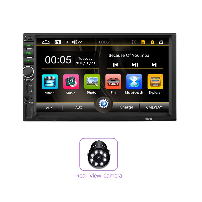JMANCE Autoradio 2 Din Car Radio 7" Touch Screen Dash MP5 Bluetooth USB Car Digital Multimedia Player Rear View Camera: Black
