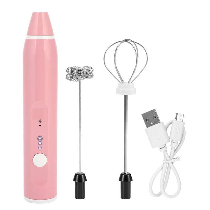 Small Electric Whisk Handheld Foamer for Coffee Latte Chocolate Charging 3 Stirring Rate Milk Frother Mixer Kitchen Supplies: Pink 1