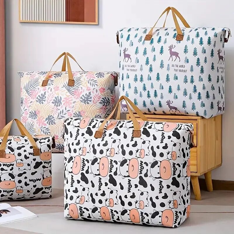 1 stuk print rits quilt opbergtas rits grote capaciteit verpakking tas dubbele handvat vochtbestendige kleding quilt opbergtas
