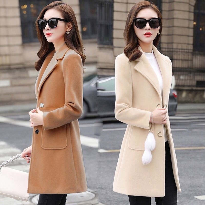 Blends Woolens Overcoat Female Coat Autumn Winter Coats And Jackets Women Plus size Coat Women's Wool Coats Long Tops