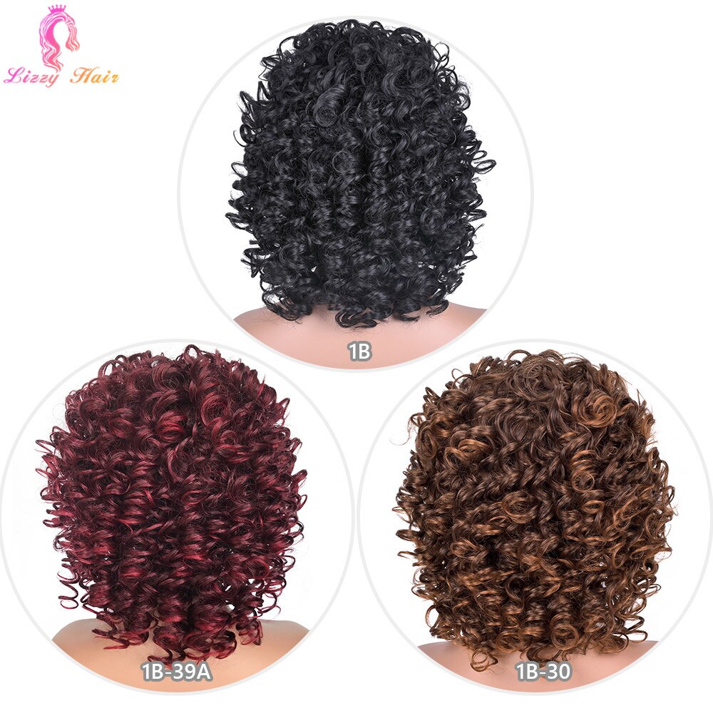12Inch Korte Kinky Krullend Pruik Afro Amerikaanse Pruiken Voor Zwarte Vrouwen Bruin Gemengde Blonde Synthetische Hittebestendige Pruiken Met pony