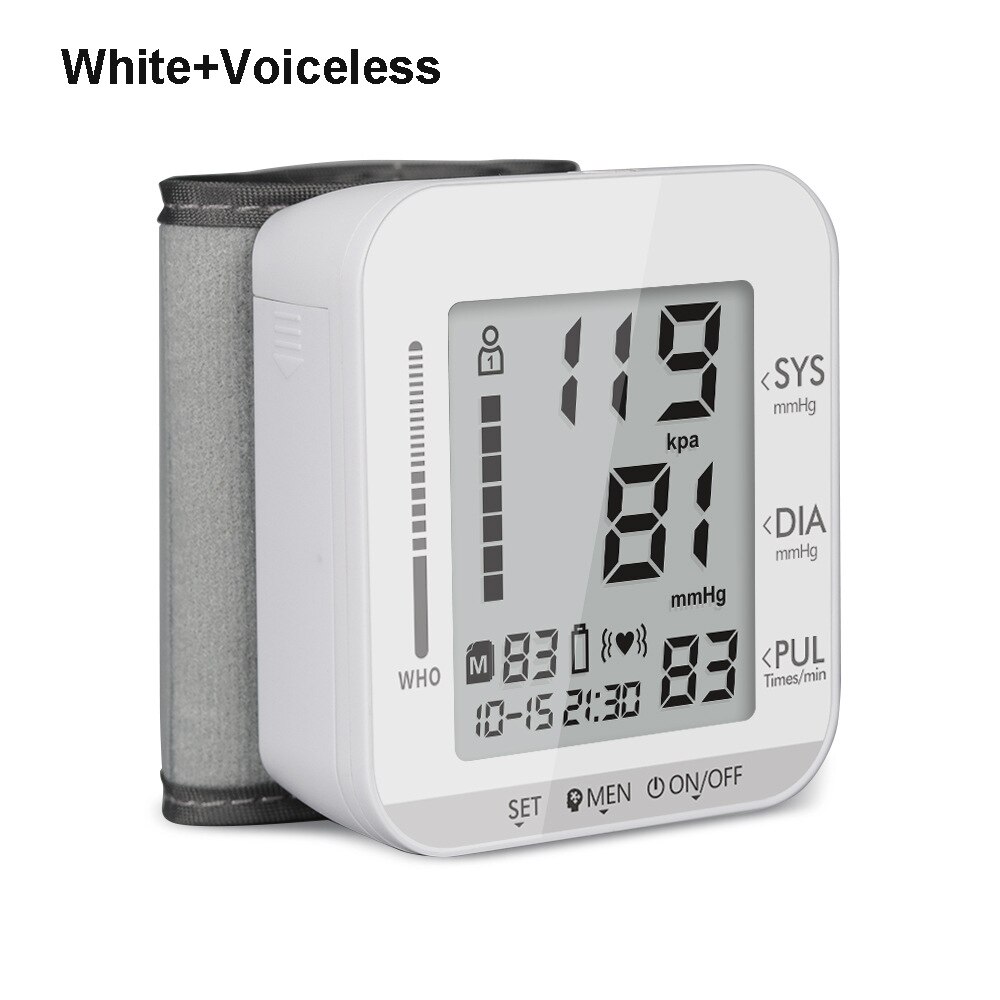 Smart Watch Blood Pressure Monitoring Electronic Wrist Pulse Sphygmomanometer Digital BP Monitor Detector for Healthcare: White Voiceless